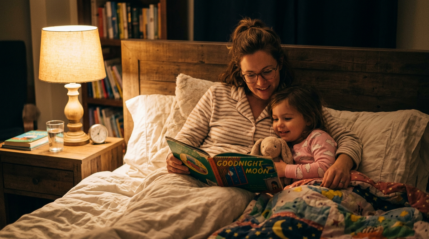 parent and child following a calm bedtime routine for kids