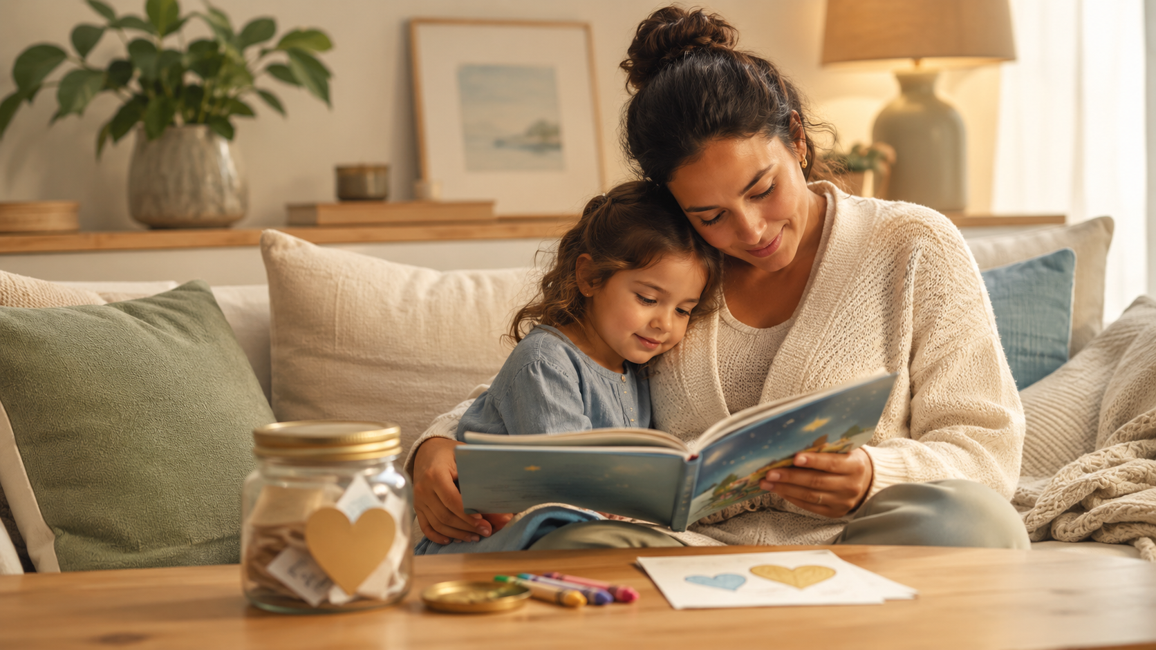 parent and child doing family connection activities at home